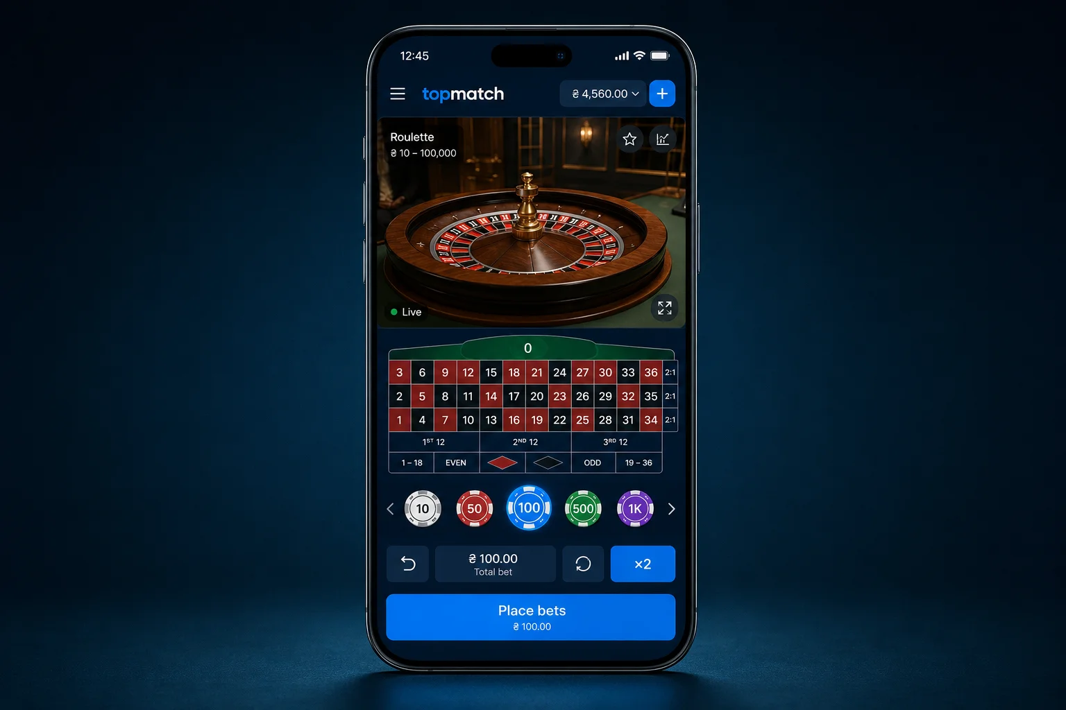 Live-казино TopMatch на смартфоні — рулетка з прямою трансляцією та фішки