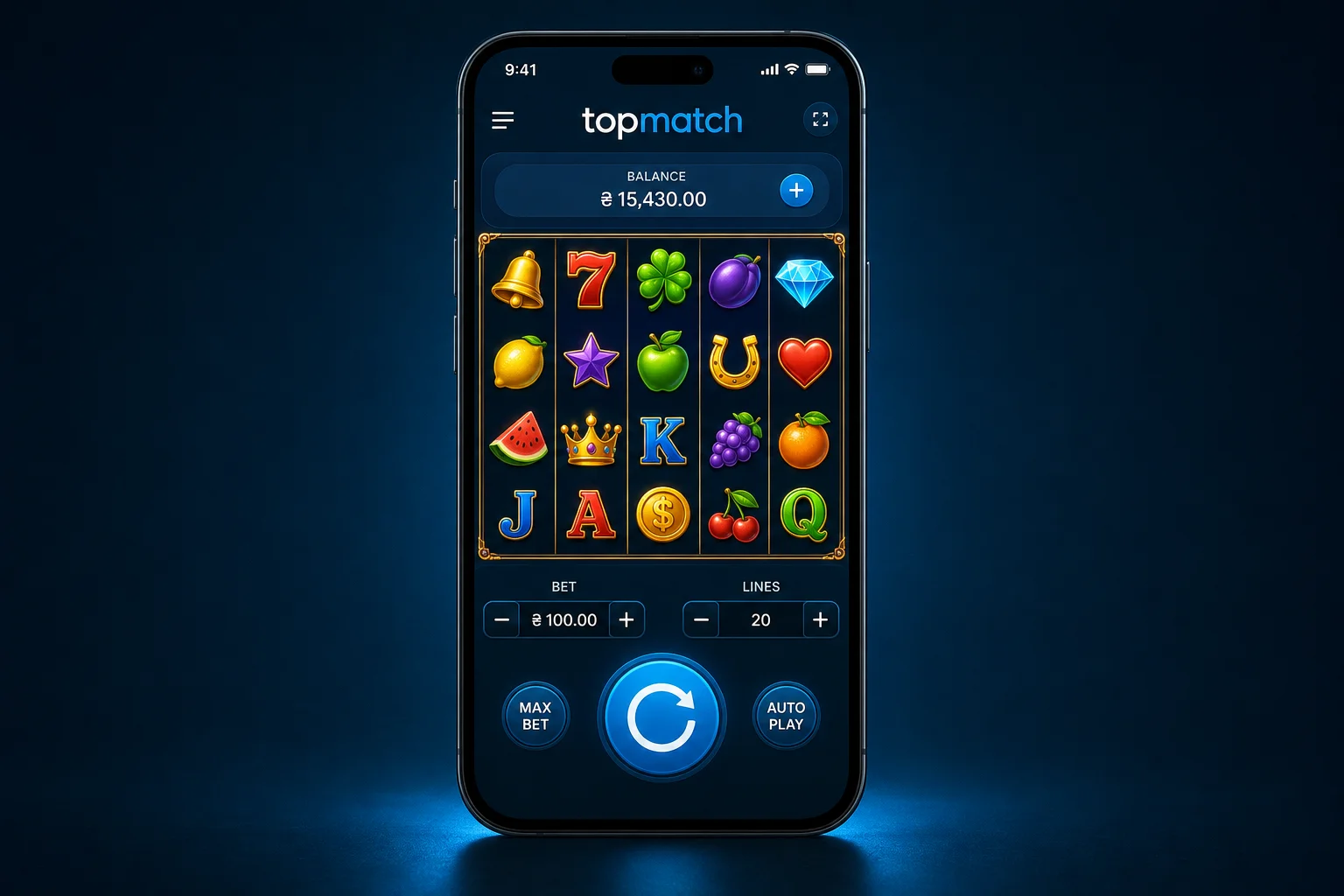 Слот TopMatch на смартфоні — барабани, ставка та баланс у гривні